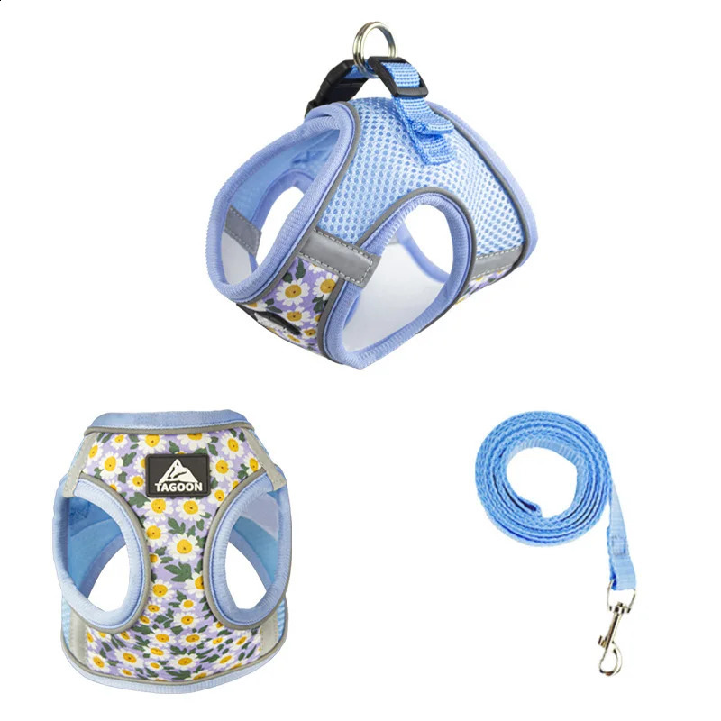 Dog harness with 1.5m leash set no tension dog vest with adjustable reflective breathable daisy print harness for pet puppies 250224