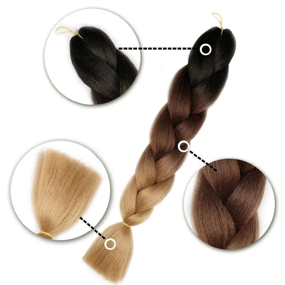 Ombre Brown Synthetic 1Pcs 24 Inch 3 Tone Blonde Crochet Braiding Hair Extensions