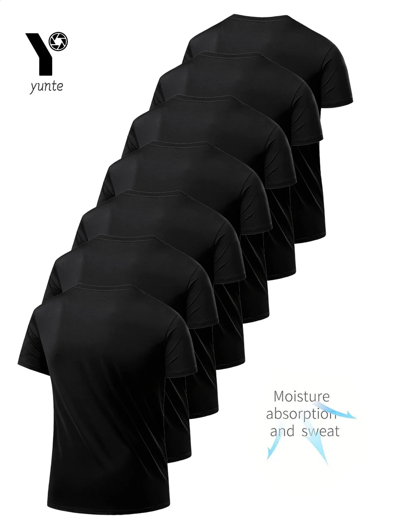 Round Neck T-Shirt 7-Piece Black Ultra-Light Mens Quick-Drying Breathable Sweat-Absorbent Shirt Suitable for Fitness Gym and Ru 250225