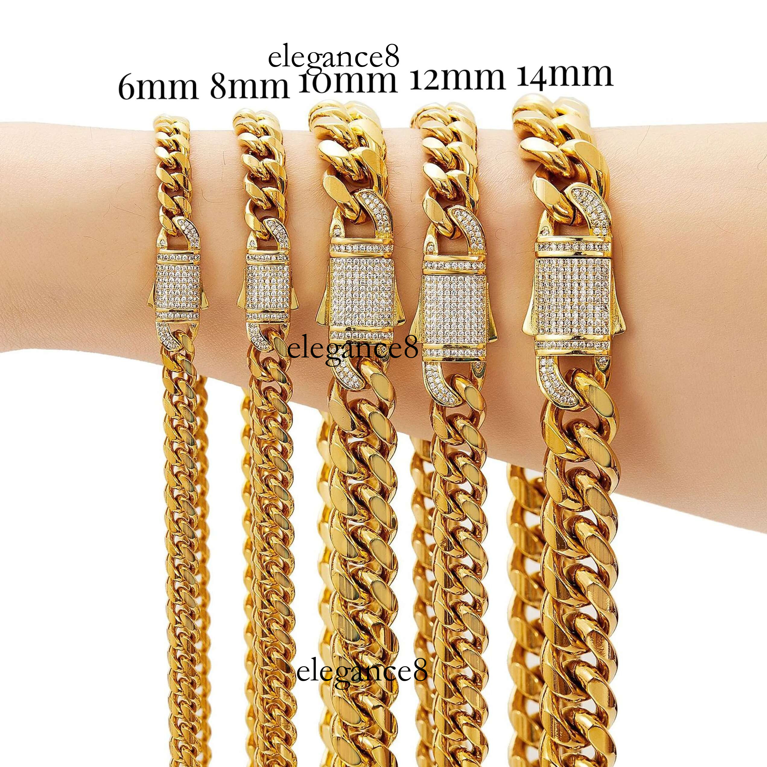 6mm Wide New Arrival Men Women's Miami Curb Chain Necklace or Bracelet Gold Color Stainless Steel Jewelry