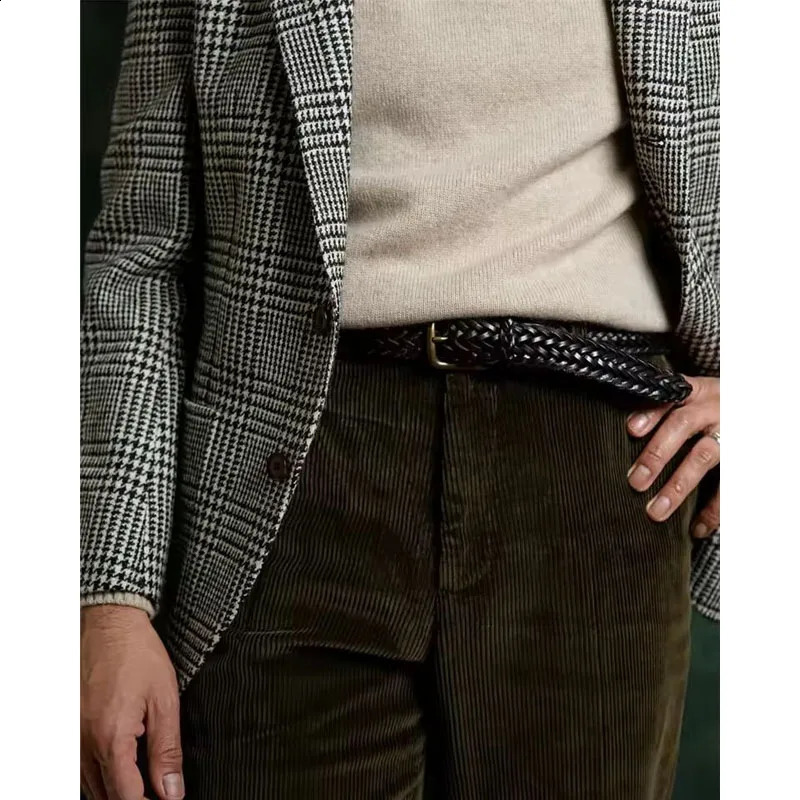 mens clothing Houndstooth Business Blazer for Men Plaid Notched Lapel Single Breasted Suit Jacket Formal Male Fashion Plaid Coat 250224