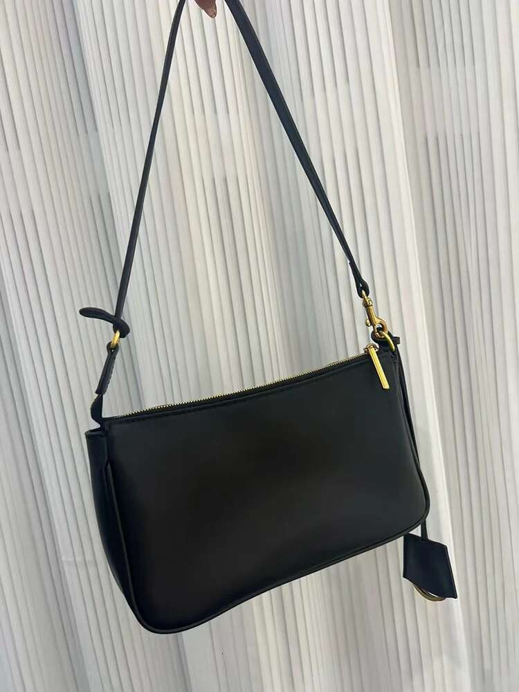 2025 Spring New Brand Rodeo Shoulder Genuine Leather Black Handbags Women Fashion Gold Buckle Underarm Bags