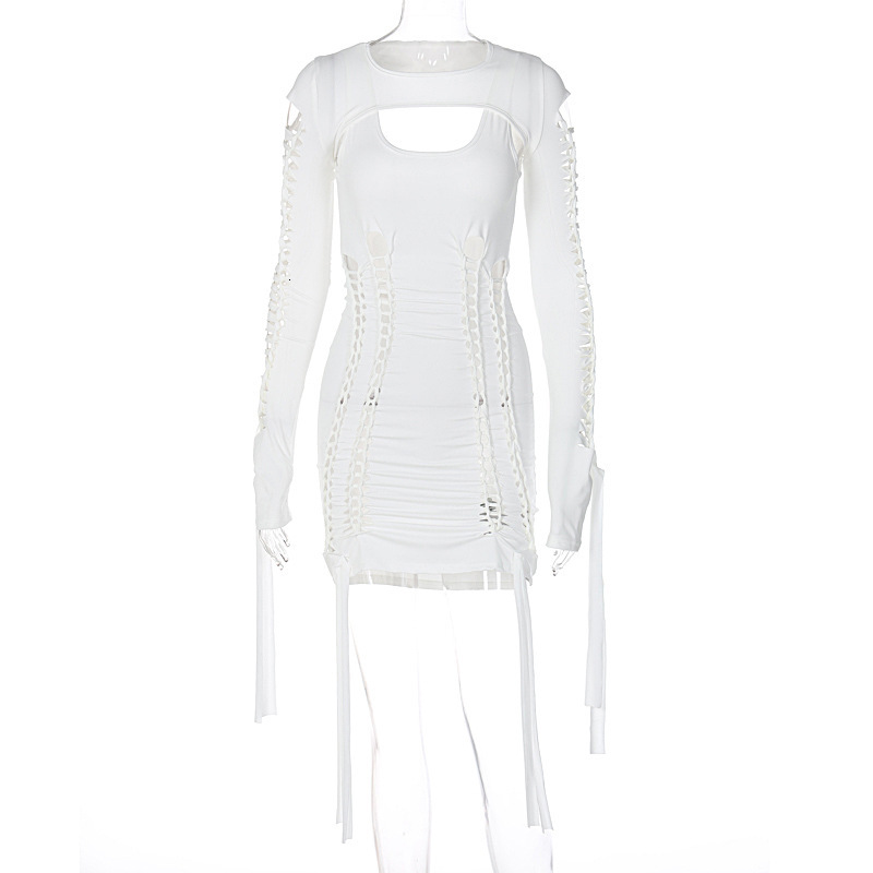 Wind Women's New Spring New Fashion Sexy Open Back Hollow Dress Long Sleeved Shawl Set