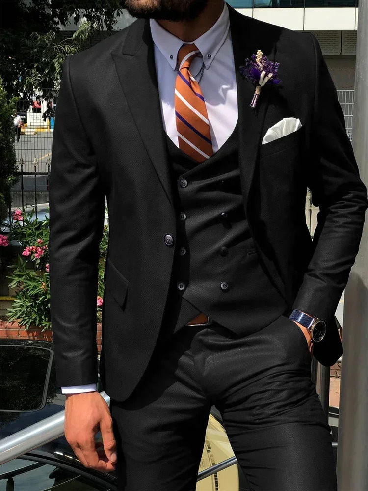 Dark Blue 3 Piece Slim Men Fashion Suit Cutsom Groom Wedding Tuxedo Prom Tailor Made Costume Homme Mariage 250227