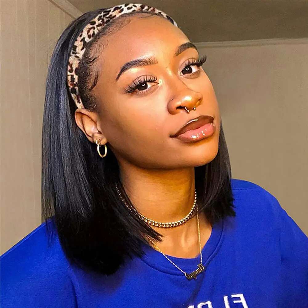 Synthetic Straight For Women Black Short Bob Headband Wig 12Inch Half Wigs Wear And Go