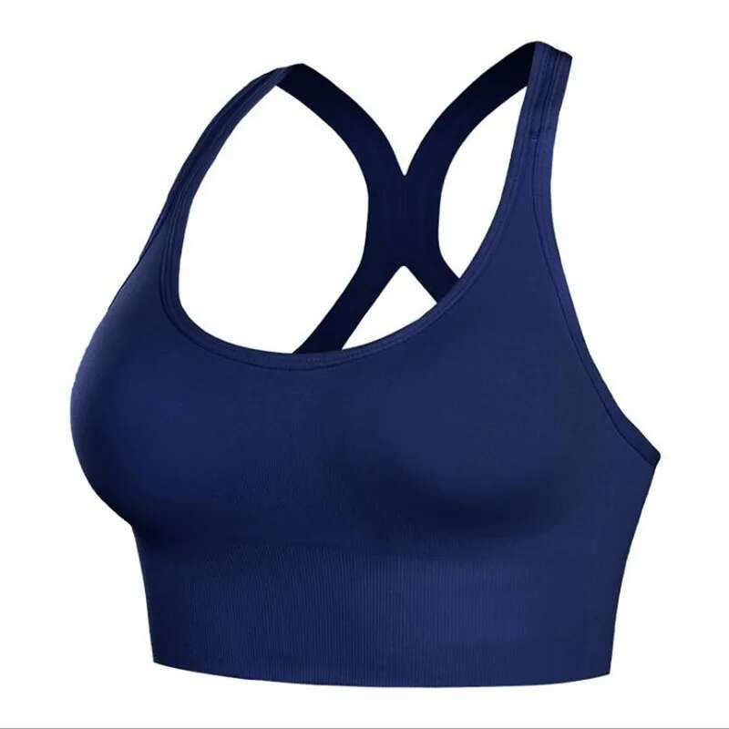 Shockproof Quick Dry Sports Women Padded Gather Yoga Push Up Gym Running Seamless Workout Fiess Bra Top