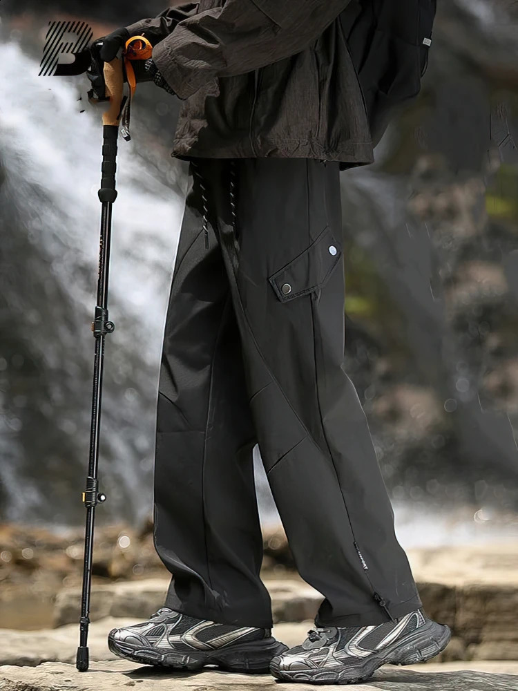 Outerwear Hiking Waterproof Black Cargo Pants Men Wide Leg Straight Casual Long Trousers Loose Motorcycle Parachute Track Pants 250228