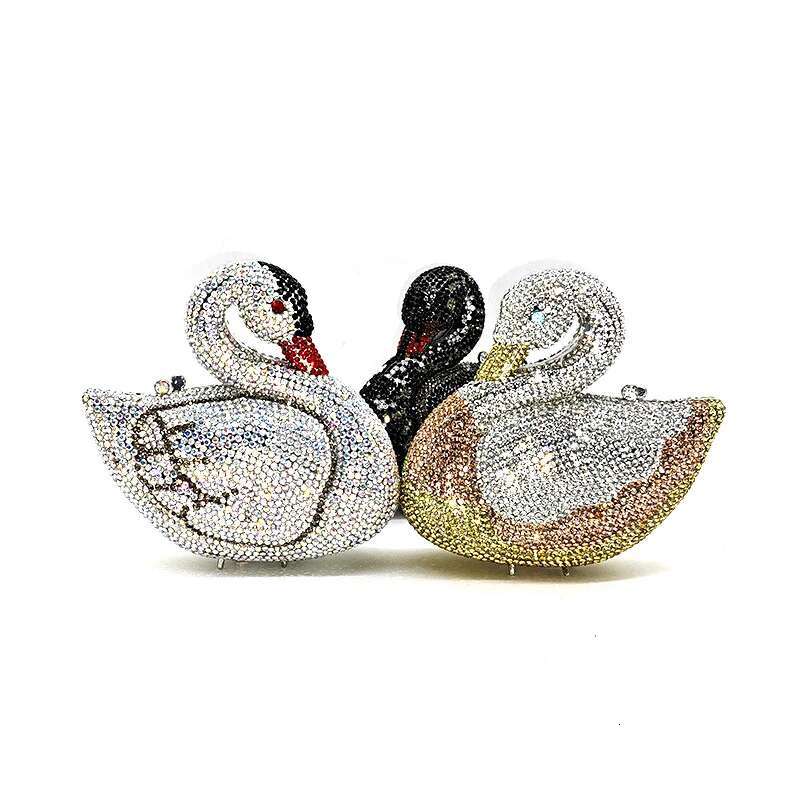Funny Swan Crystal Clutches Women Evening Handbag Dias Ladies Bridal Wedding Party Purses Bag