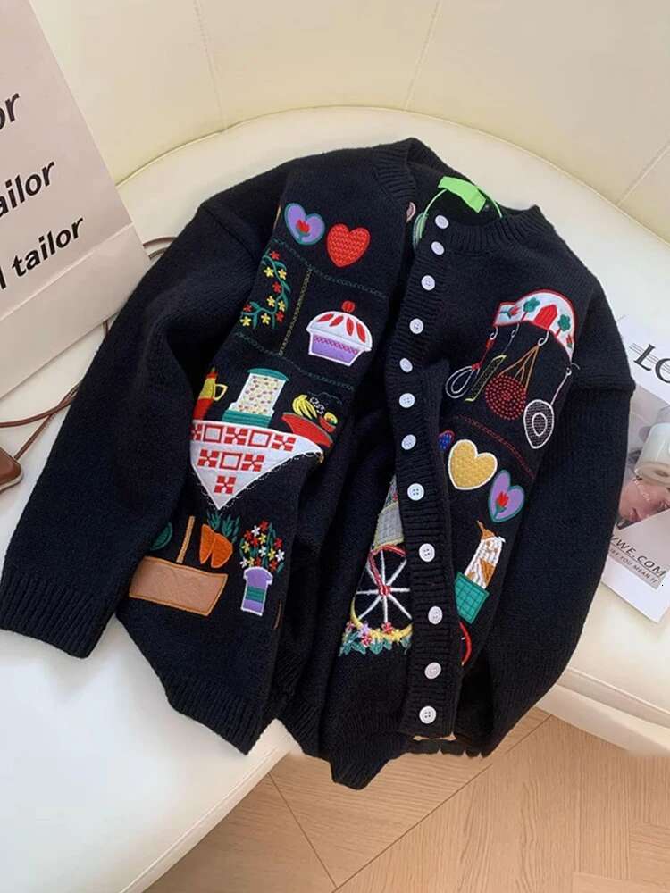 Design sense, niche sweater, knitted cardigan, women's Korean sweet cute embroidery atmosphere, autumn and winter coat
