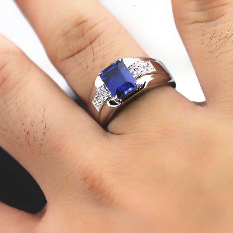 Feiyu Hot Selling Luxury Blue Zircon Crystal Men's Fashion Jewelry Silver Personalized Ring