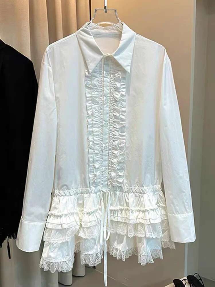 Chic Lace Edible Tree Fungus Patchwork Tierred Design Shirt Summer Thin Loose Casual Style Blouses 2025 Spring 16O4619