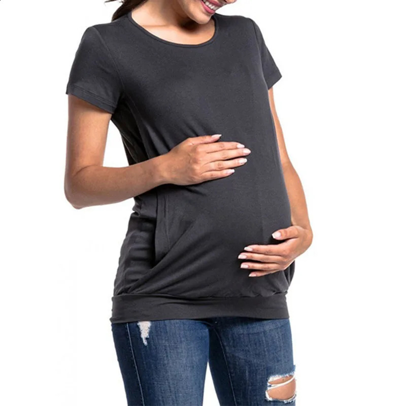 Womens Maternity Clothes Breastfeeding Clothing Short Sleeve Pregnant Clothes Pleated Side Open Pregnancy T-Shirt Top 250228
