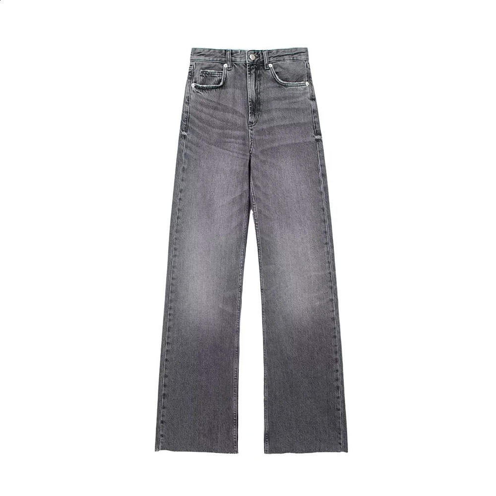 White Jeans for Womens Straight Pants High Waisted Pockets Gradient Elegant Chic Denim Trousers Fashion Causal Jeans 250225