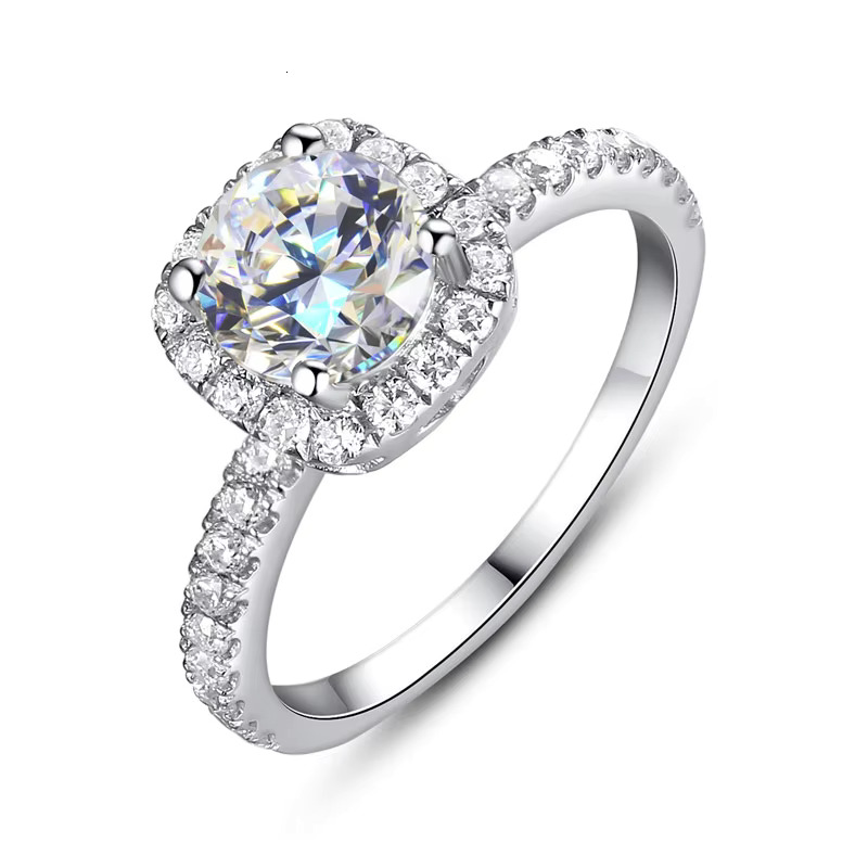 S925 Sterling Silver Square 1CT Moissanite Rings Exquisite Shiny Full Diamond Wedding Rings Gifts for Women Engagement Jewelry