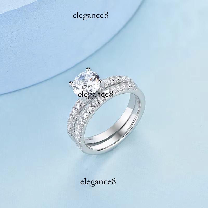 Moissanite Engagement Fine Jewelry Sterg Sier Rhodium Plated Zircon Lovers Wedding Ring Stacking