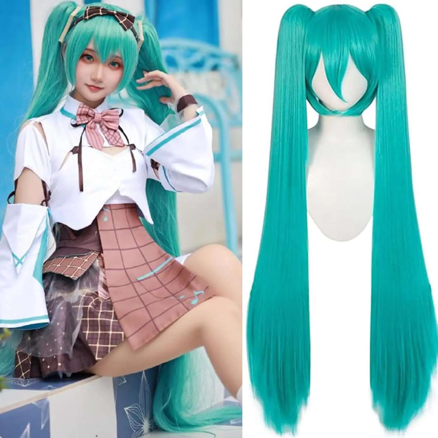 42Inch Green Anime Long Synthetic Hair Lolita Cosplay Halloween Wig