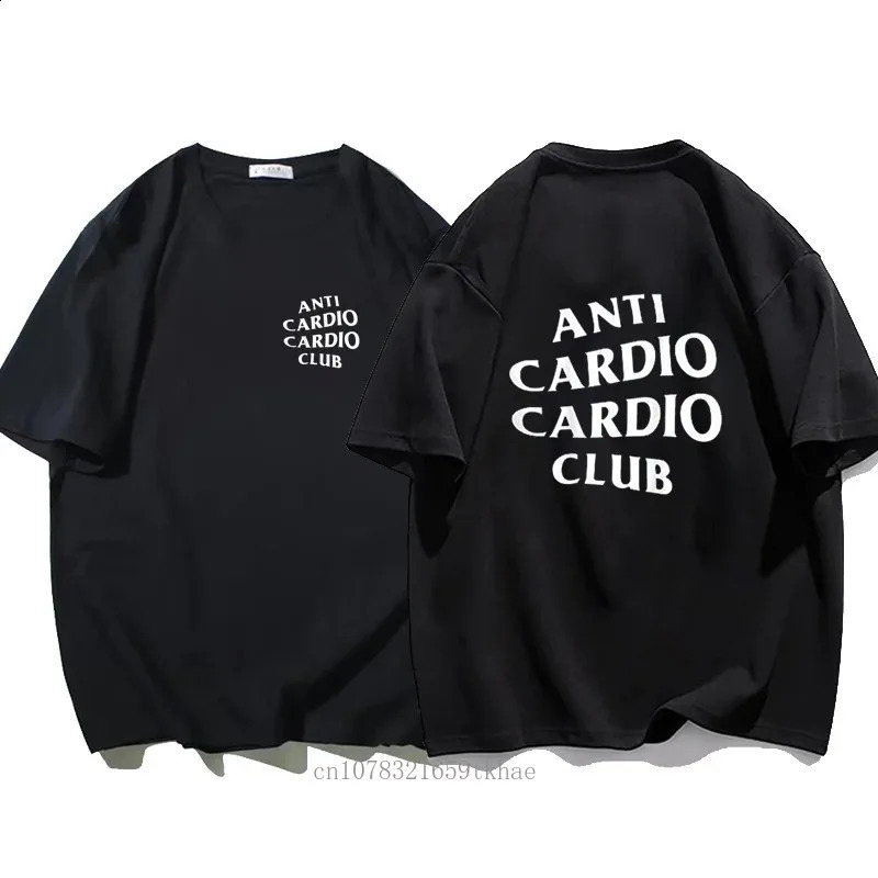 Men Clothes Plus Size Anti Cardio Club T Shirt Gym Life Letter Print T-Shirt Cotton Tshirt for Women Oversize Male Tee Summer 250228
