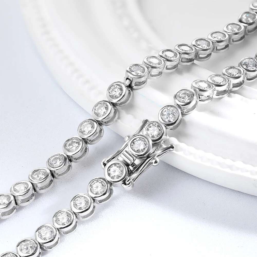 D Color 2/3mm Round Moissanite Tennis Necklace GRA Certified Sterg Sier Gold Plated Necklaces Party Wedding Jewelry