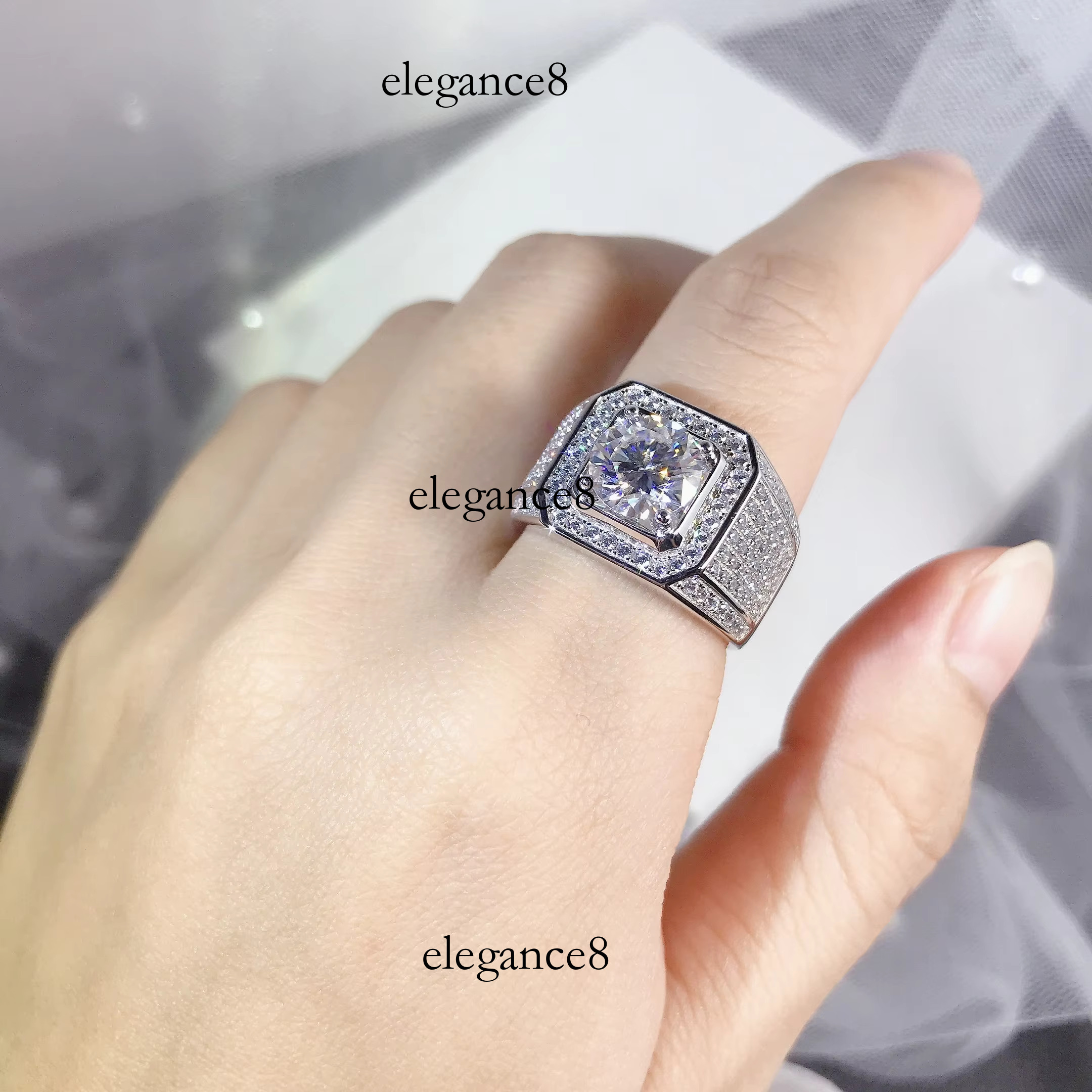1CT 2CT 3CT 5CT gra vvs men's white gold electroplating ice out Moissanite ring pure sier hip-hop