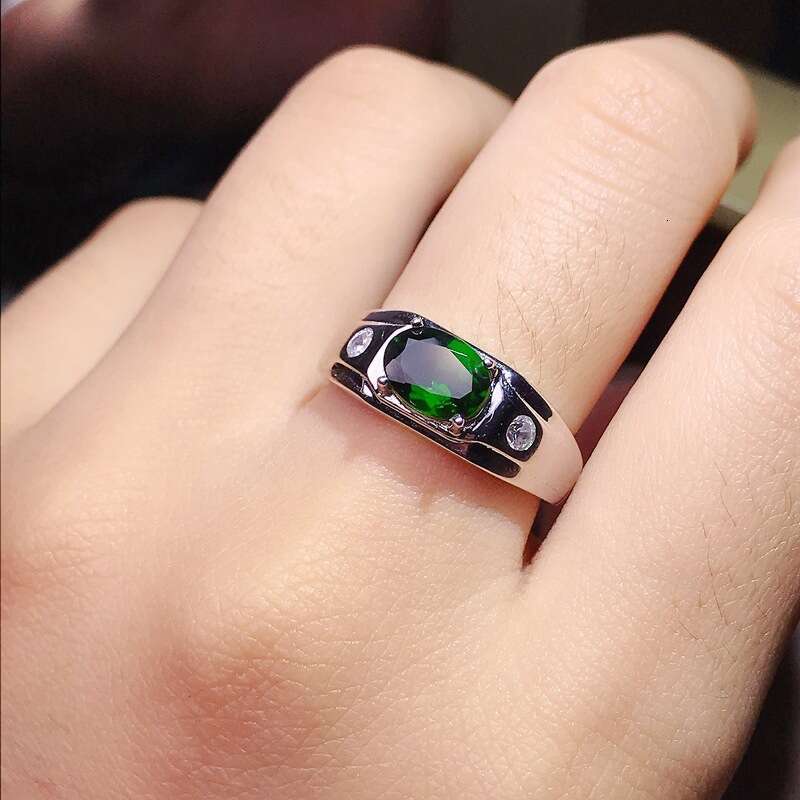 Feiyu oval blue-green business men's fashionable bracelet silver simple daily versatile engagement and wedding ring