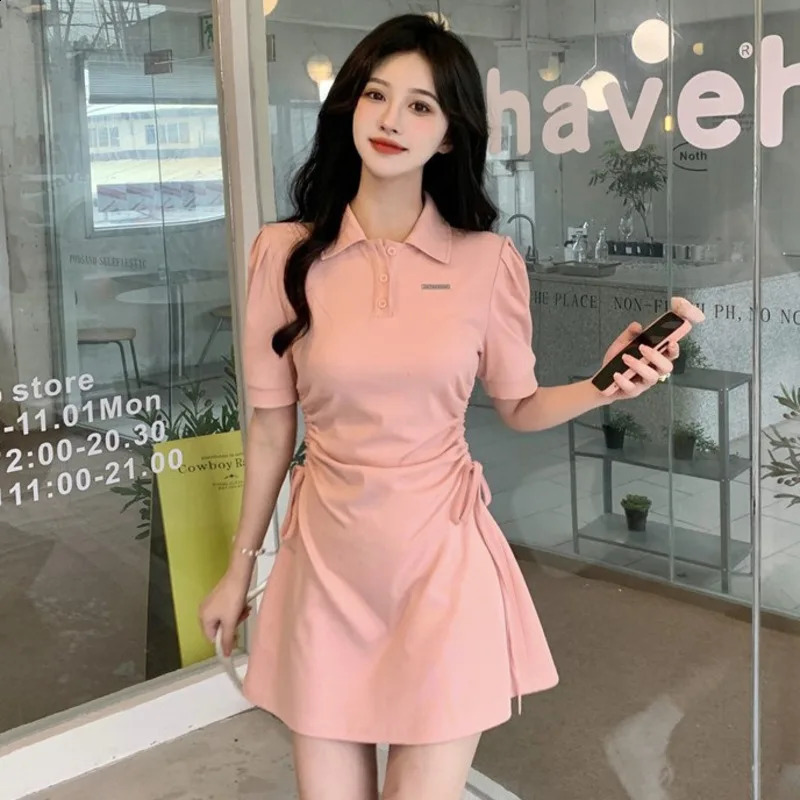 selling womens clothing solid color polo collar short sleeved shirt button up skirt ultrathin and fashionable 250227