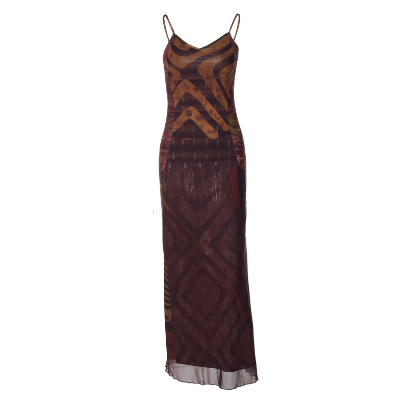 Women's New4 Summer New Product Fashionable Printed Sexy V-Neck Bareback Slimming Strap Dress For Women