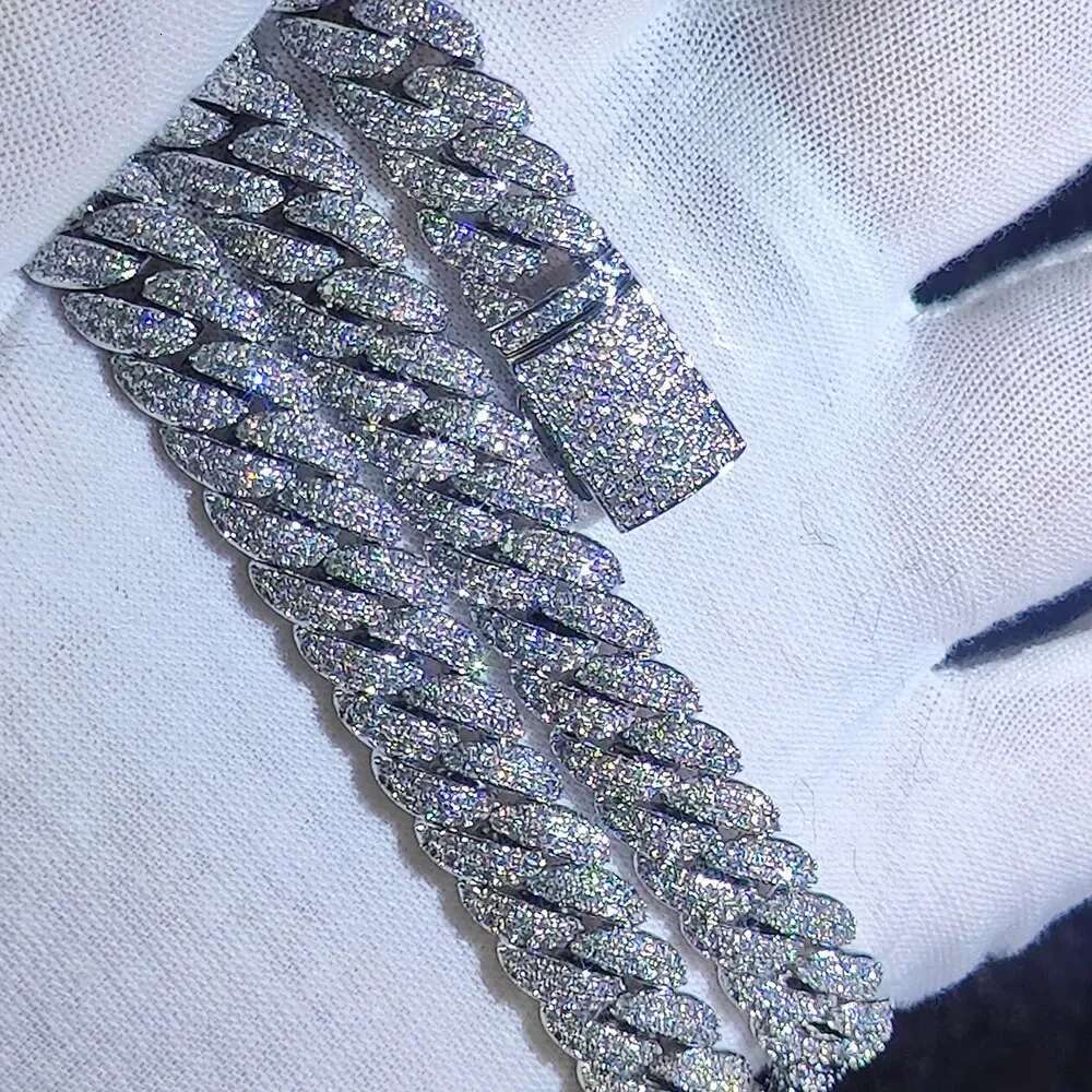 10mm Bg Iced Out 2 Rows VVS Dia Sterg Sier Moissanite Cuban k Chain Bracelet for Women Hip Hop