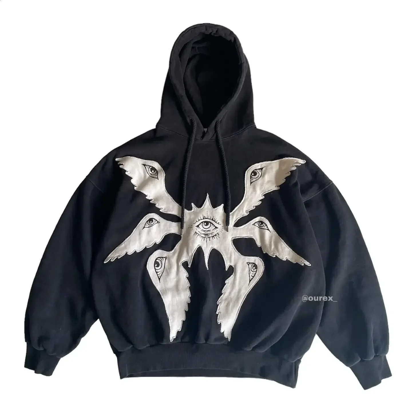 American Retro Harajuku High Street Eye Embroidered Mens Hoodie Womens Sportswear Y2K Casual Top Street Hoodie 250226
