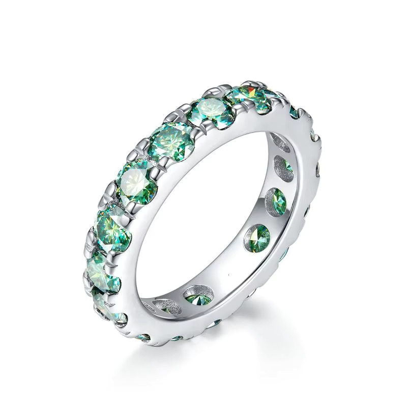 Full circle S sier gold-plated 4mm blue-green moissanite ring, fashionable style, men's and women's international trade