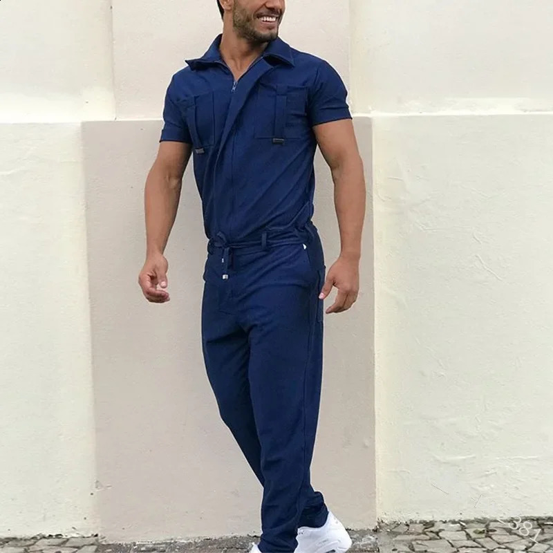 mens jumpsuit casual loose onepiece set fashionable short sleeved Ropa De Hombre 250227
