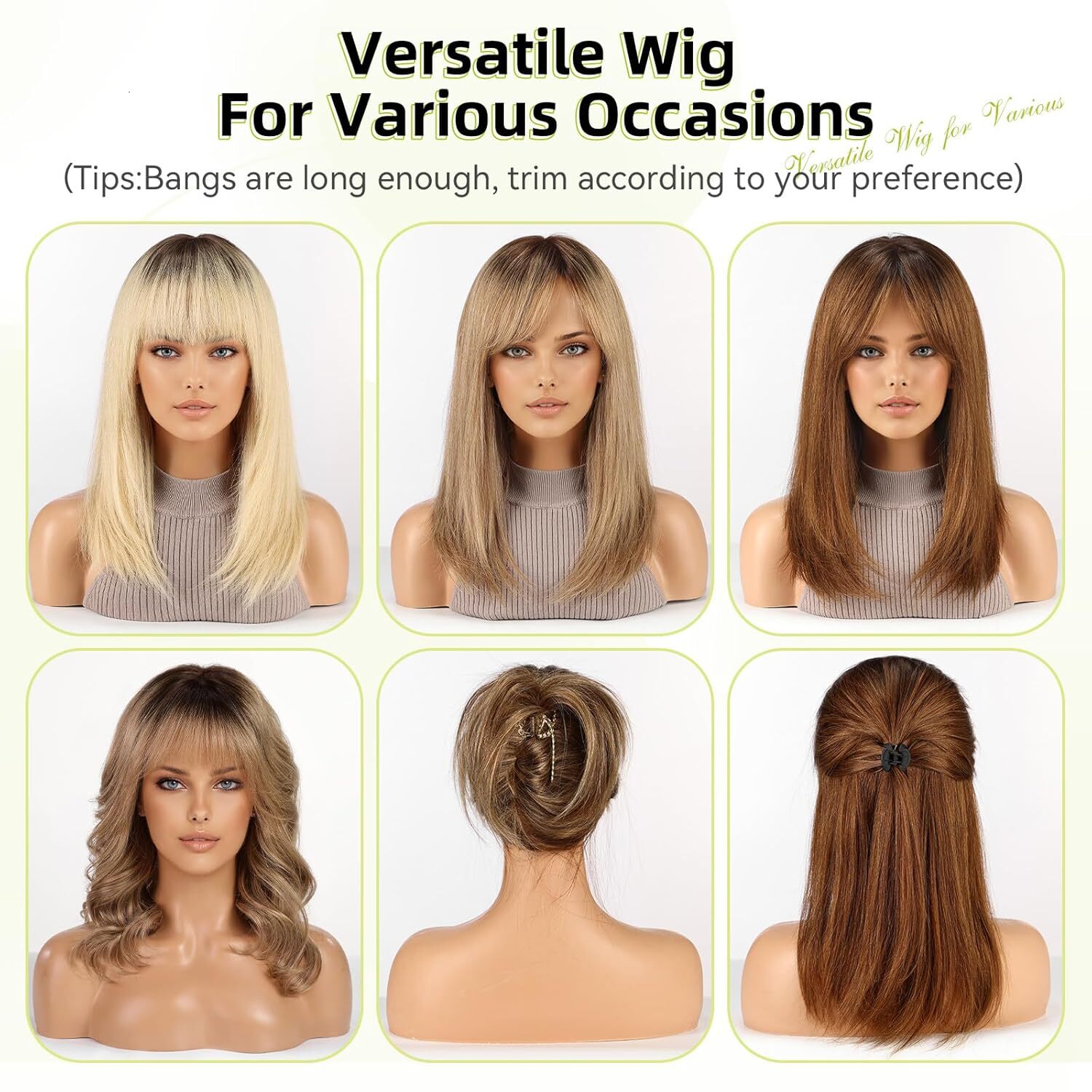 RSY Ombre Ash Blonde women's straight wig, shoulder length, layered real hair wig with bangs, suitable for daily party use