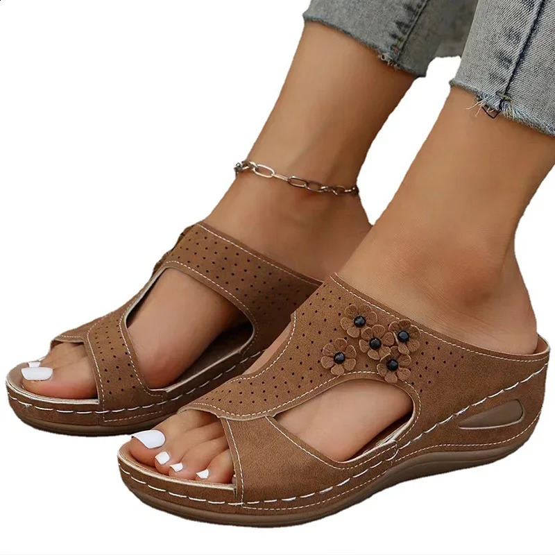 Sandals Women Retro Heels Sandals For Summer Shoes Women Slip On Wedge Sandals Woman Soft Heeled Slippers Indoor Outdoor 250228