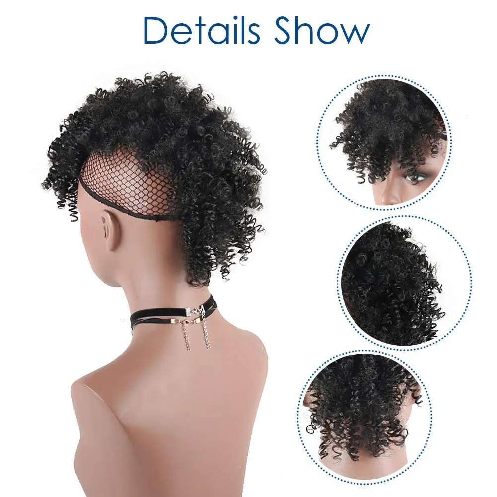 Synthetic High Puffro Ponytails For Women Mohawk Short Kinky Curly Ponytail Extension Hair Bun With Bangs
