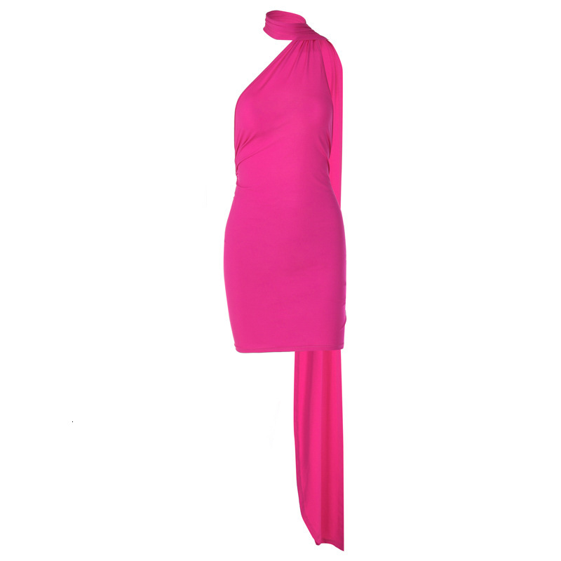 Women's New4 Summer New Product Fashionable And Sexy Backless Pleated Single Shoulder Solid Color Dress For Women