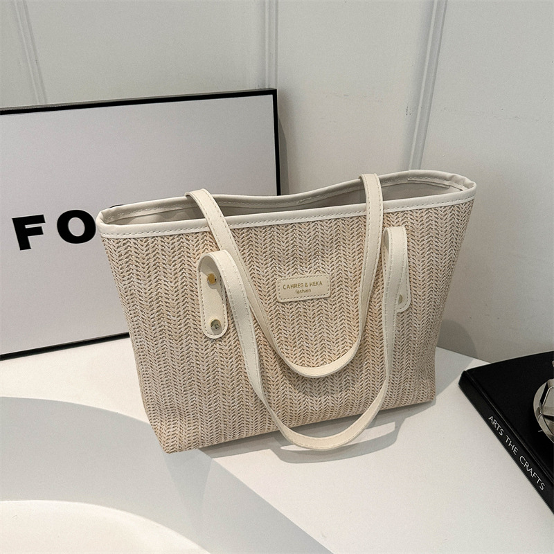 Straw bag women 2025 new fashion color contrast underarm bag popular Tote bag Free Shipping