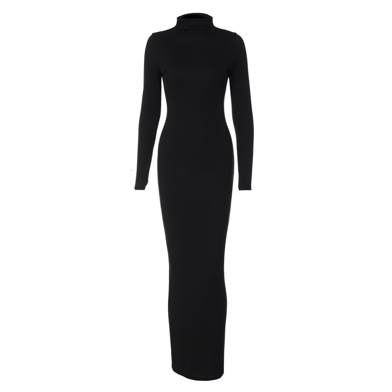 Wind Women's Clothing New4 Autumn New Fashionable Solid Color High Neck Slim Fit Long Sleeved Temperament Dress