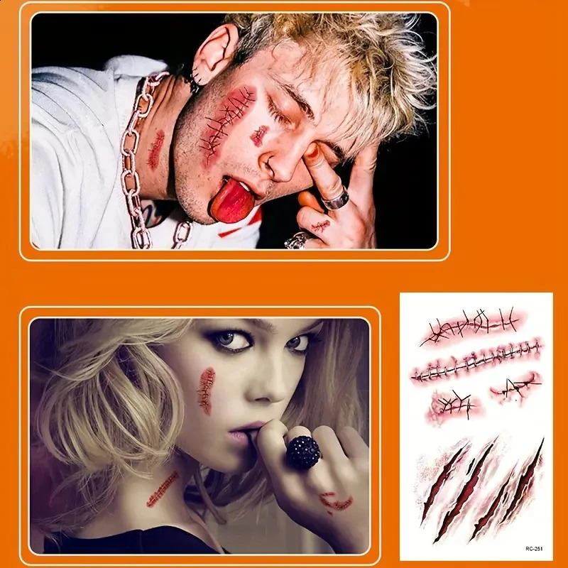 10pcs 3D Scar Tattoos Sticker Horror Realistic Wounds Scab Temporary Tattoo April Fools Day Bloody DIY Makeup Stickers 250219