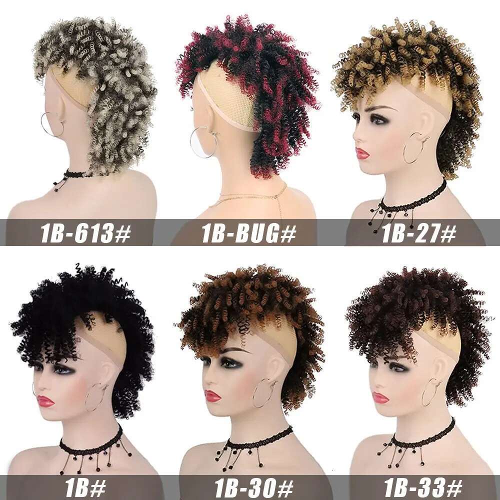 Synthetic High Puffro Ponytails For Women Mohawk Short Kinky Curly Ponytail Extension Hair Bun With Bangs