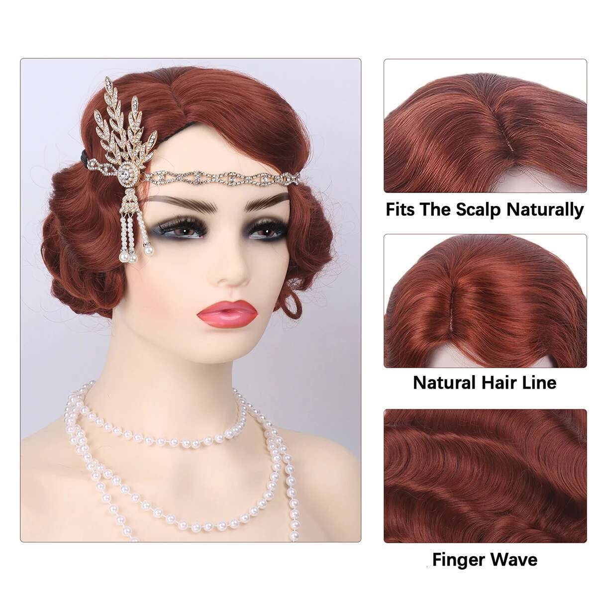 1920S Finger Wave Synthetic Womens Short Curly Cosplay Wig Costume Halloween Party Daily Use Great Gatsby