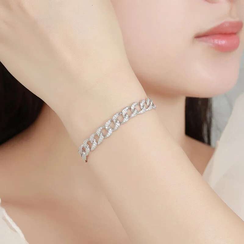 EWYA Full 1.2mm D Color Moissanite Cuban Chain Bracelet For Men Women S Sier Pass Dia Test 8mm Wide k Bracelets Gift