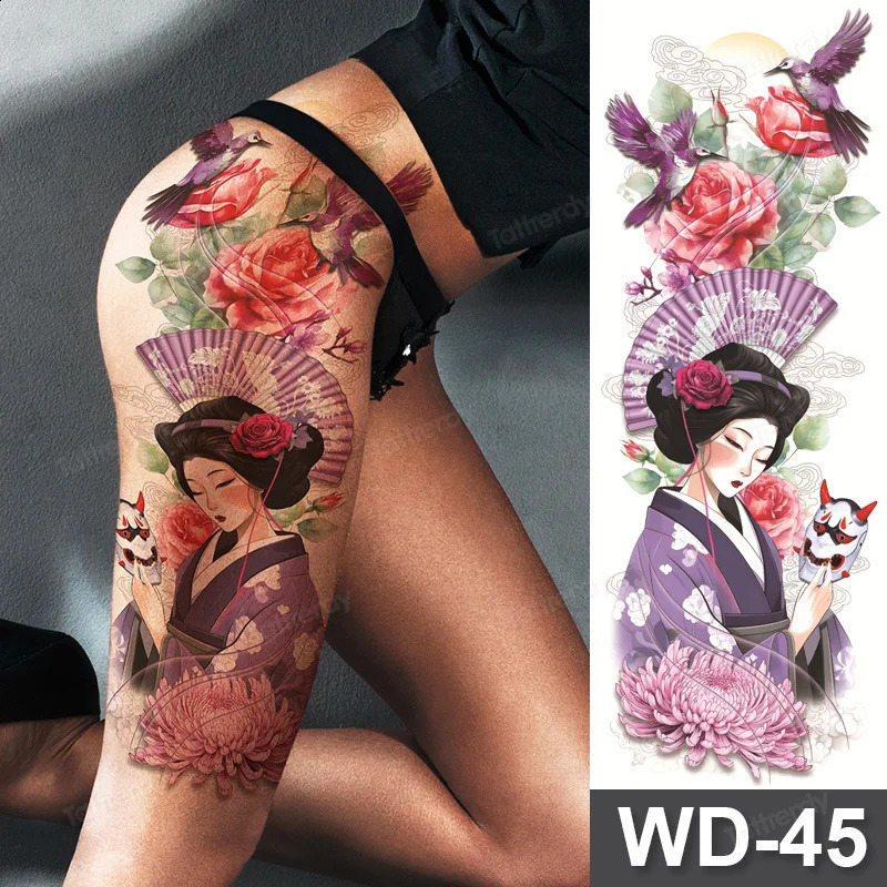 Large Full Arm Sleeve Temporary Tattoo Stickers Leg Thigh Waist Body Art Men Women Tattoos Snake Peony Carp Dragon Rose 250219