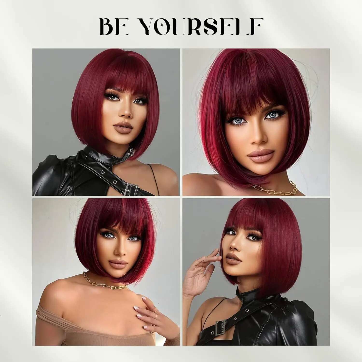 Short Bob Wigs With Bangs Synthetic 12" Straight Colorful Cosplay Daily Party Wig For Women Natural As Real Hair