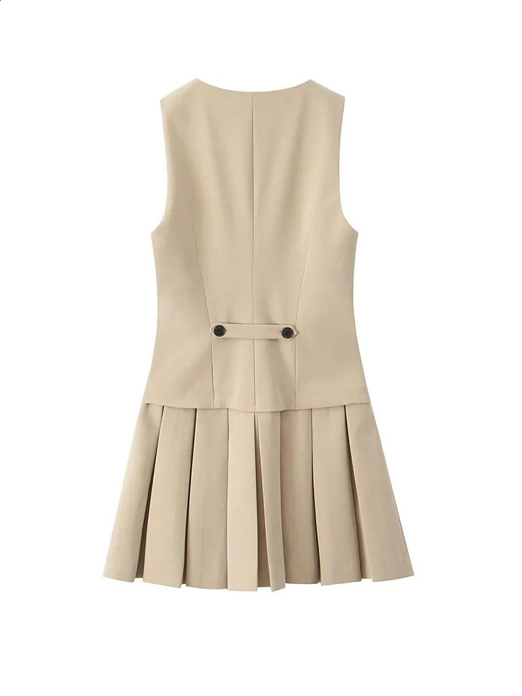 TRAF 2025 Womens Sleeveless Skirt Wide Fold Tank Mini Dress Fashion Solid Party 250227