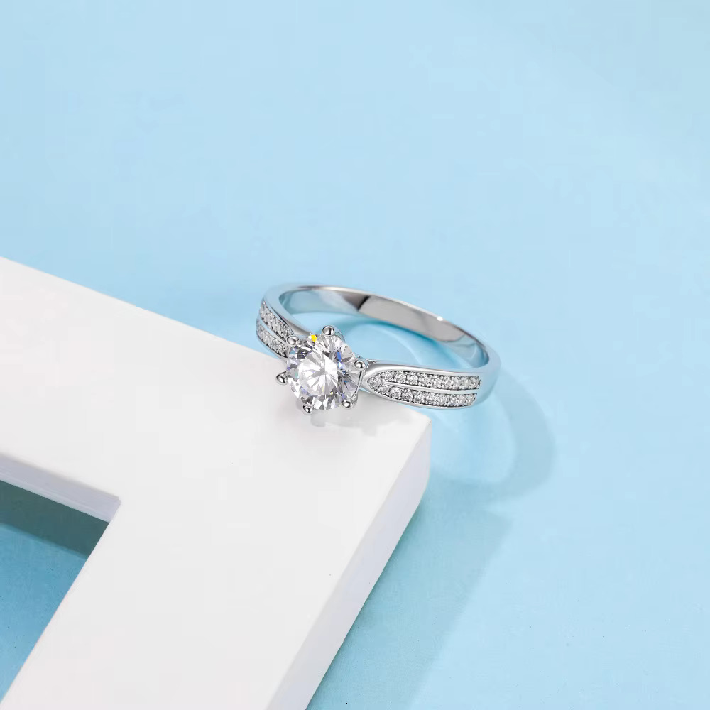 Elegant pure sier 1ct engagement with rhodium plated silica for women's commitment ring