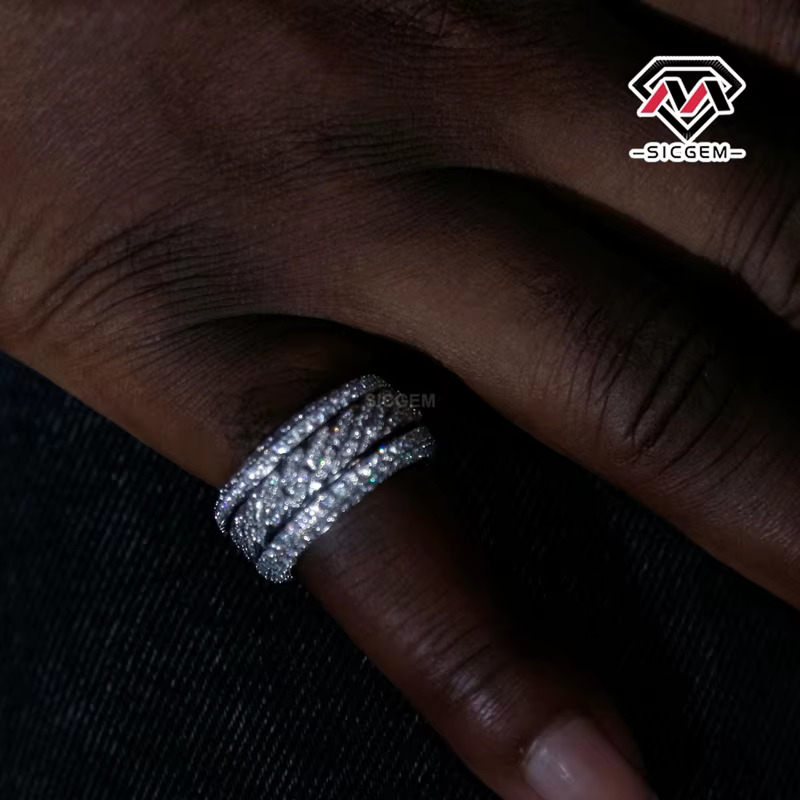 SICGEMHiphop Moissanite men's ring unisex jewelry for weddings or anniversaries