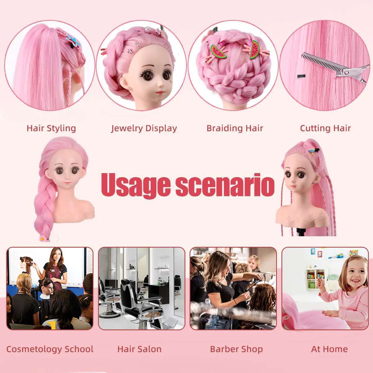 With Manikin Doll For Styg And Braiding Practice Synthetic Training Cute Mannequin Head Hair