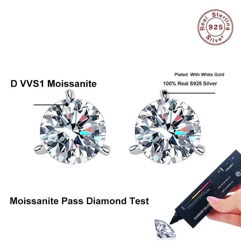 NeeTim 2ct 8mm D Color Moissanite Earrings Sterg Sier 3 Claw Stud Earring Wedding Engagement Fine Jewelry for Women