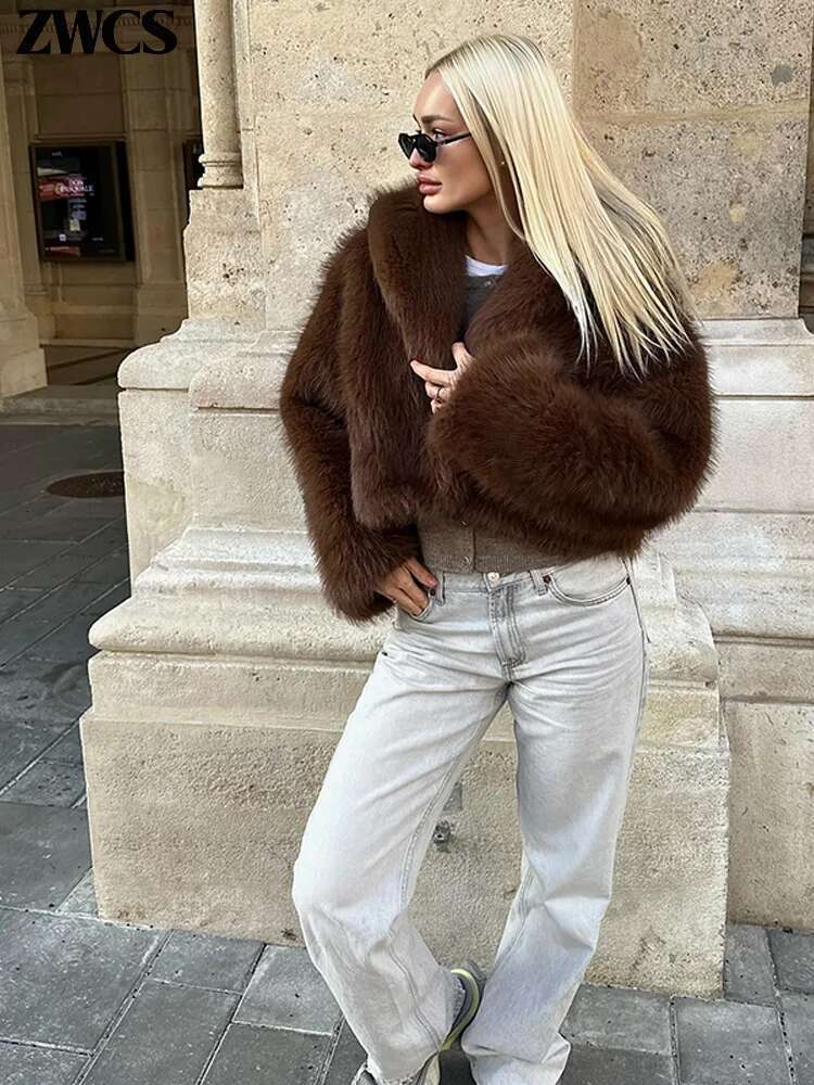 Vintage Red Fur Coats Women Solid Lapel Long Sleeve Thicken Warm Jacket 2024 Autumn Winter New Female Chic Loose Outwear