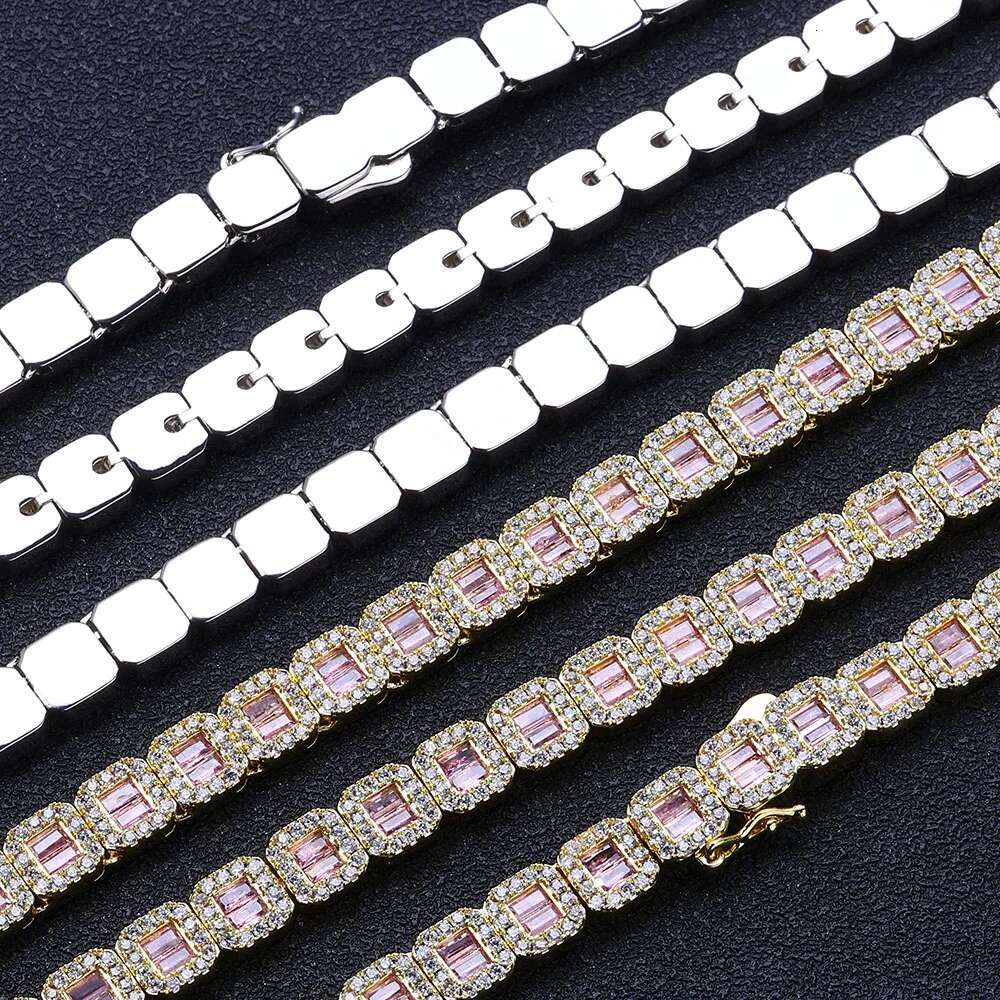ESKEEM Hip Hop Jewelry White Gold Plated Clustered Chain for Women Micro Pave Purple Baguette CZ Dia Tennis Necklace