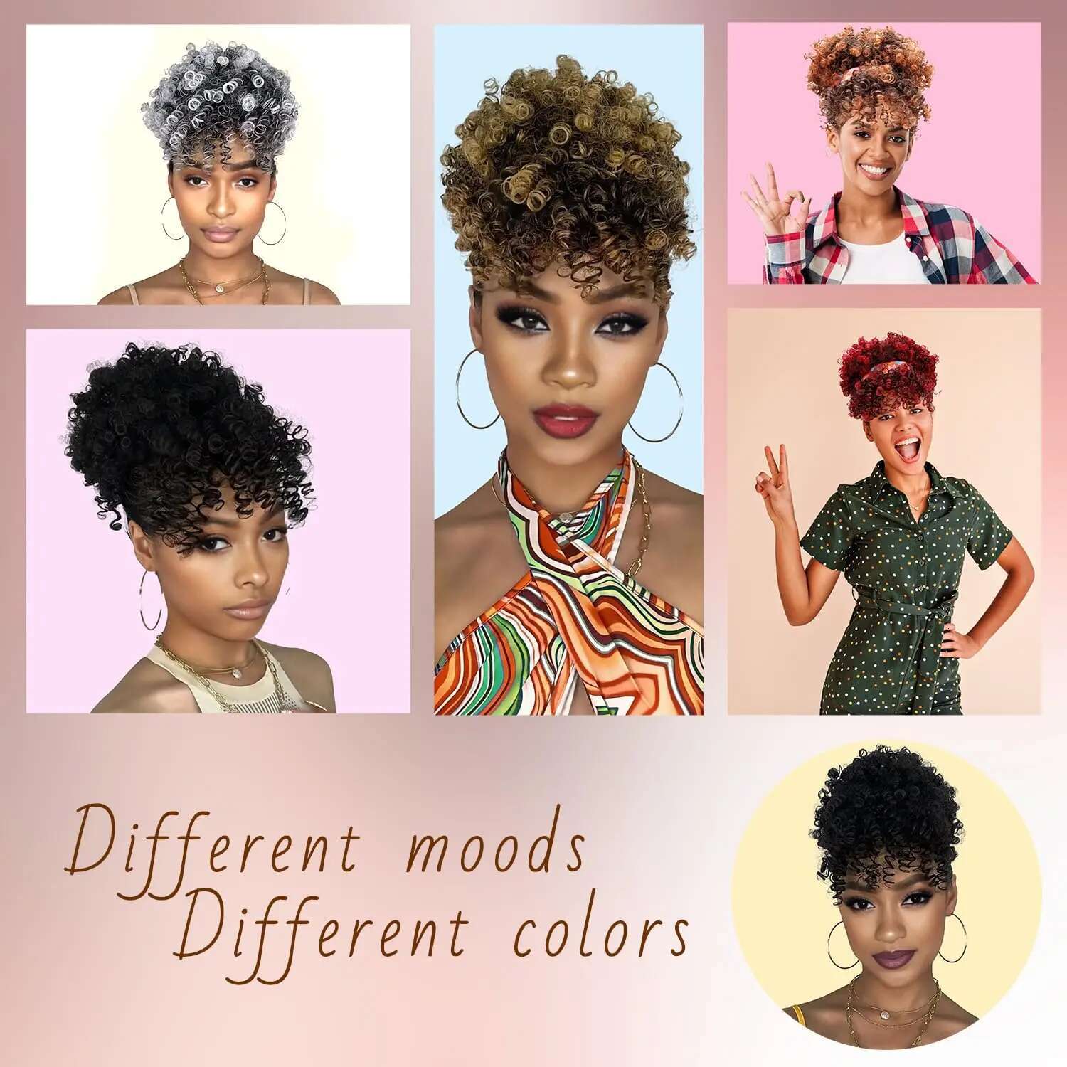 Drawstring With Bangs Synthetic Afro Puff Ponytail Extensions Short Curly Clip In Wrap Updo Hairpiece For Women